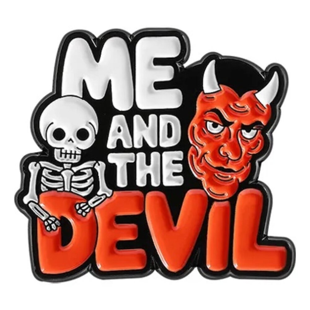 Me and The Devil Pin – Skeleton & Devil Face Enamel Lapel Pin – Gothic Spooky Ae